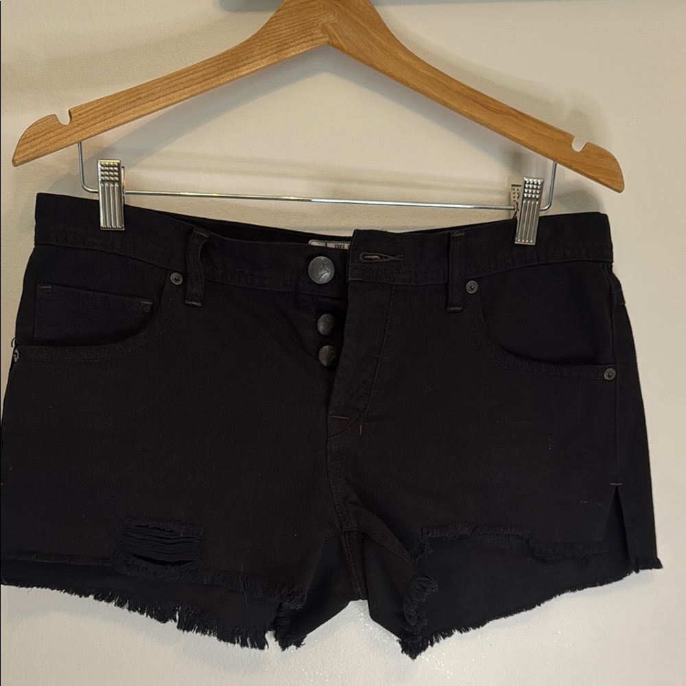 Free People Black Jean Shorts Distressed Cut-Off